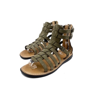 khaki gladiator leather sandals
