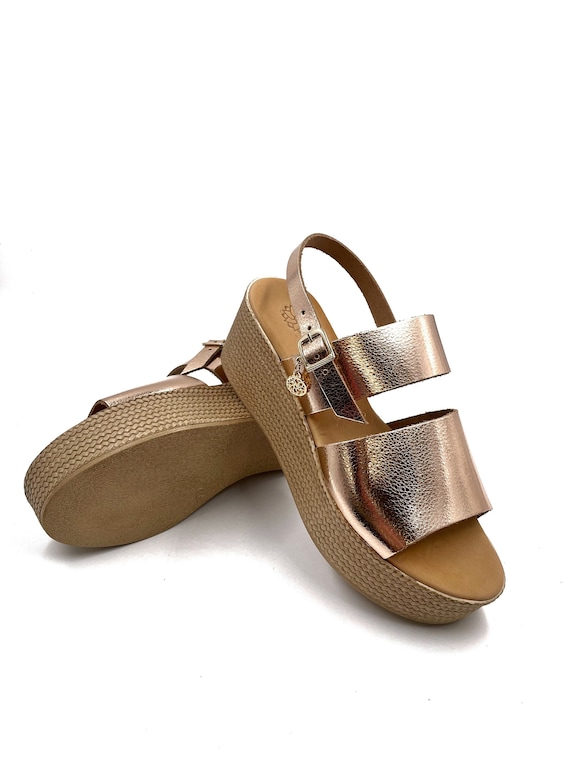 Rose Gold Strappy Platform Sandals Elegant Greek Leather Shoes for Women Women s Rose Gold Leather Platforms Stylish Greek Strappy Shoes Etsy