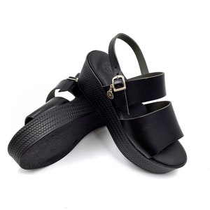 Black Platform Sandals for Women, Strappy Leather Greek Sandals, Black Platform Shoes from Genuine Leather, Greek Sandals Birthday Gift