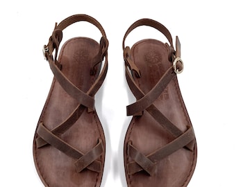 Brown Strappy Leather Sandals for Women, Greek Womens Sandals from Genuine Leather, Gladiator Woman Summer Sandals Brown, Gift For Her