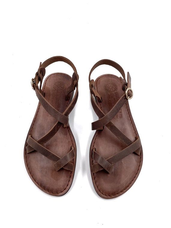 Brown Strappy Leather Sandals for Women, Greek Womens Sandals from Genuine Leather, Gladiator Woman Summer Sandals Brown, Gift For Her
