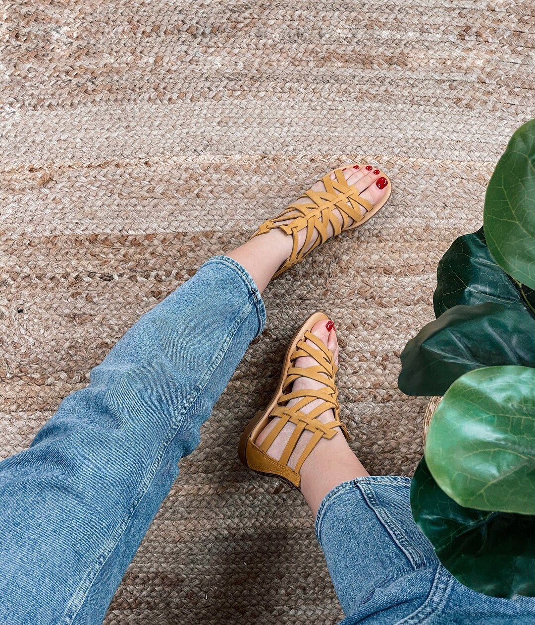 Womens Gladiator Sandals Yellow Leather Gladiator Sandals Etsy