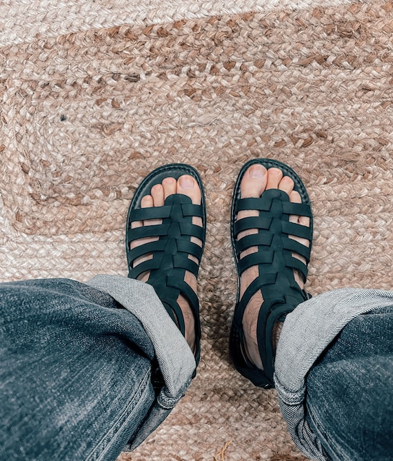 Black Gladiator Sandals for Men, Sandals for Men from Genuine Leather Black, Gladiator Sandals from Greece, Ancient Greek Gladiator Sandals