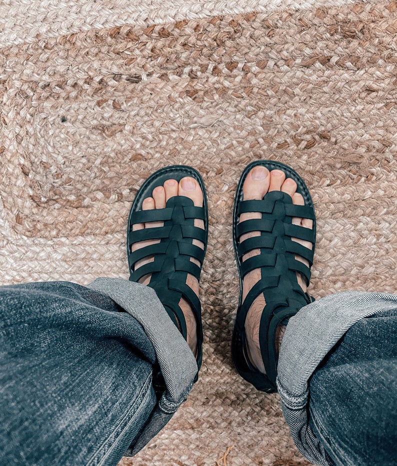Mens Gladiator Leather Sandals Black