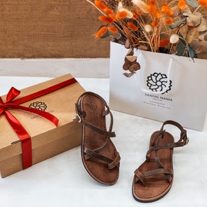 Brown Strappy Leather Sandals for Women, Greek Womens Sandals from Genuine Leather, Gladiator Summer Gift For Her, Sandals Gift for Summer