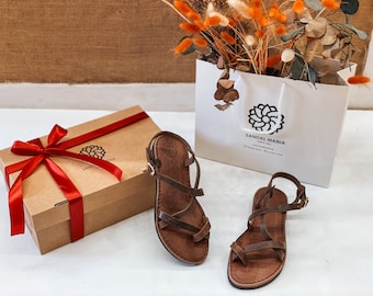 Brown Strappy Leather Sandals for Women, Greek Womens Sandals from Genuine Leather, Gladiator Summer Gift For Her, Sandals Gift for Summer