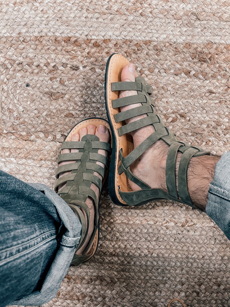 khaki gladiator leather sandals