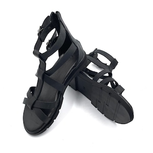 Dames gladiator- en leren sandalen met bandjes, enkelhoge leren sandalen zwart, oude Griekse gladiatorsandalen, Griekse leren zomerschoenen