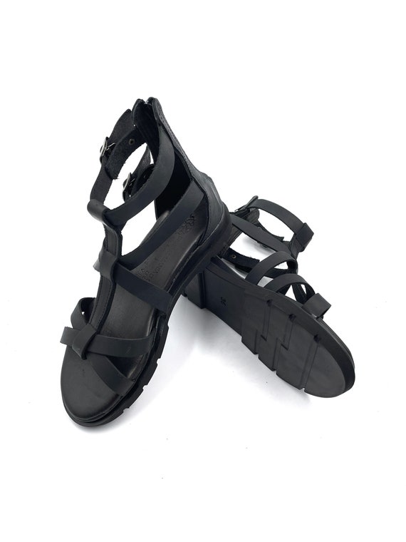 シューズ・サンダルその他 Manebi Black leather gladiator style sandals Womens Gladiator and Strappy Leather Sandals, Ankle High