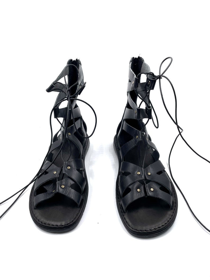 greek gladiator sandals black