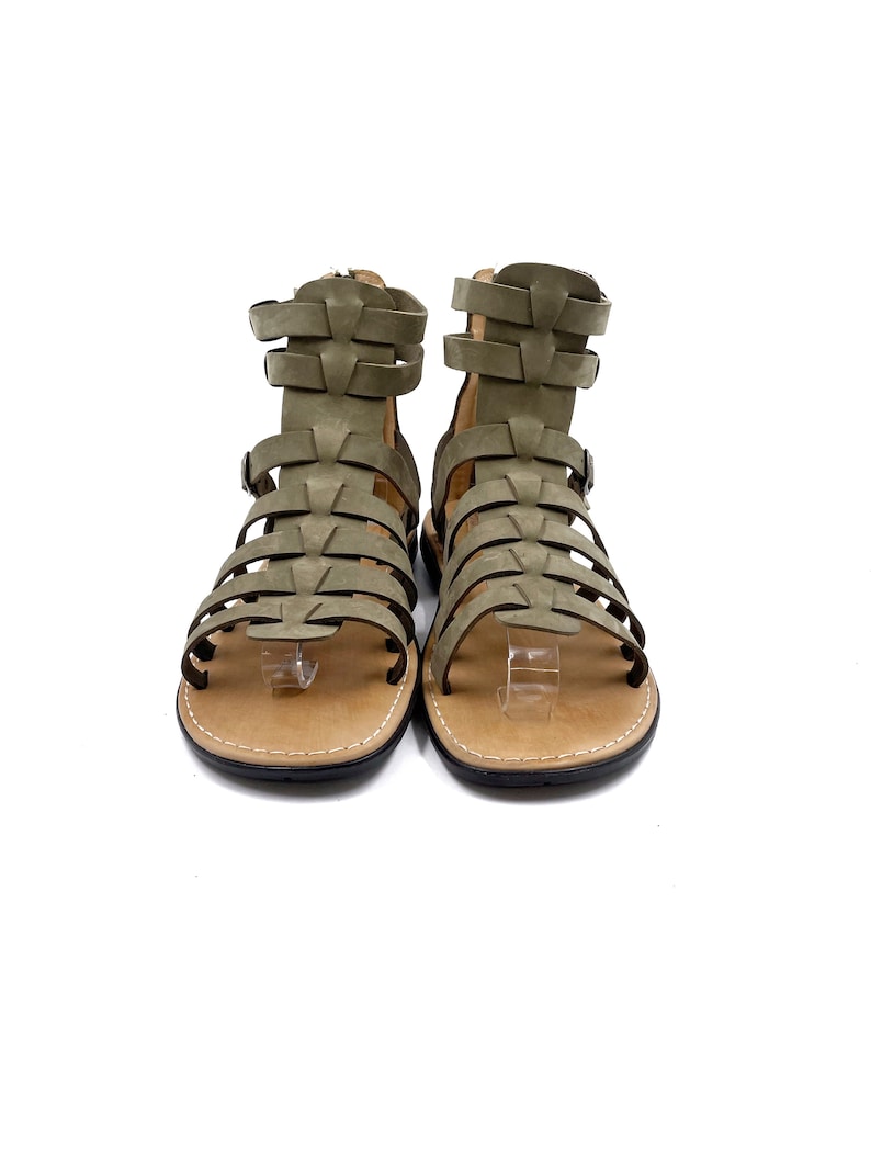 khaki gladiator leather sandals