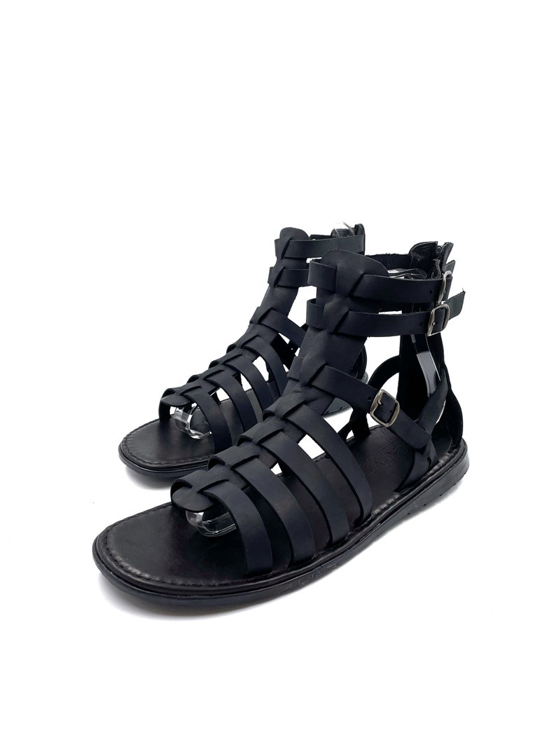 Mens Gladiator Leather Sandals Black