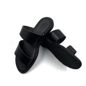 Black Flat Open Toe Leather Sandals for Women, Handmade Greek Sandals from Genuine Leather, Black Sandals Women, Sandalmania Leather Sandals