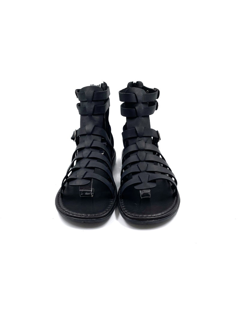 Mens Gladiator Leather Sandals Black