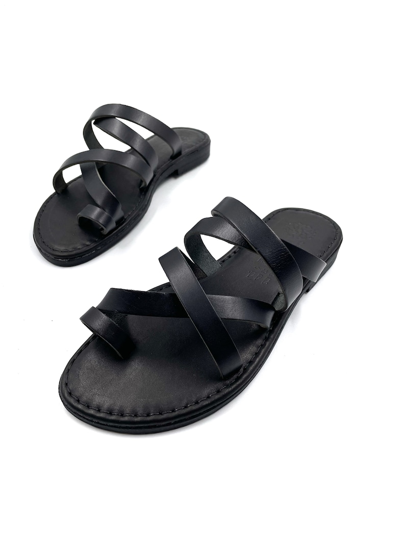 Black Flat Leather Sandals for Women Women's Slip on - Etsy Australia