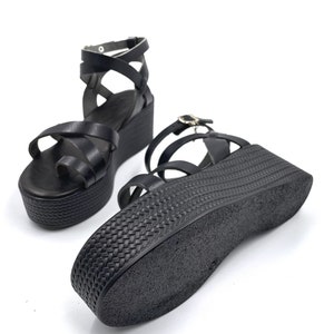 Womens Leather Platform Sandals Black, Strappy Platform Sandals for Women, Greek Summer Platform Sandals, Platforms Birthday Gift for Her