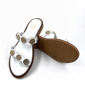Greek Barefoot Sandals with Gold Coins, Womens Vintage Style, White Ancient Greek Sandals for Women, Greek Inspired Barefoot Leather Sandals