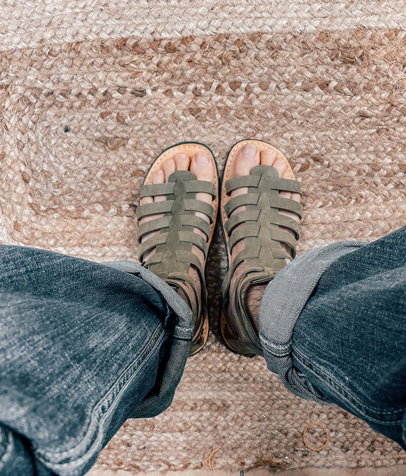 khaki gladiator leather sandals