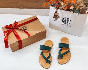 Sandalias de cuero para mujer para regalo de verano, hechas a mano con cuero griego genuino, regalo perfecto para ella, sandalias planas de cuero Mania