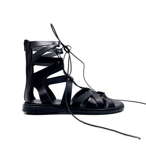 greek gladiator sandals black