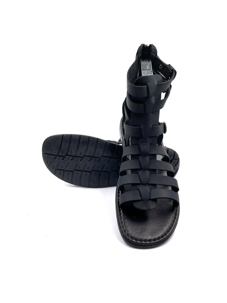 Mens Gladiator Leather Sandals Black