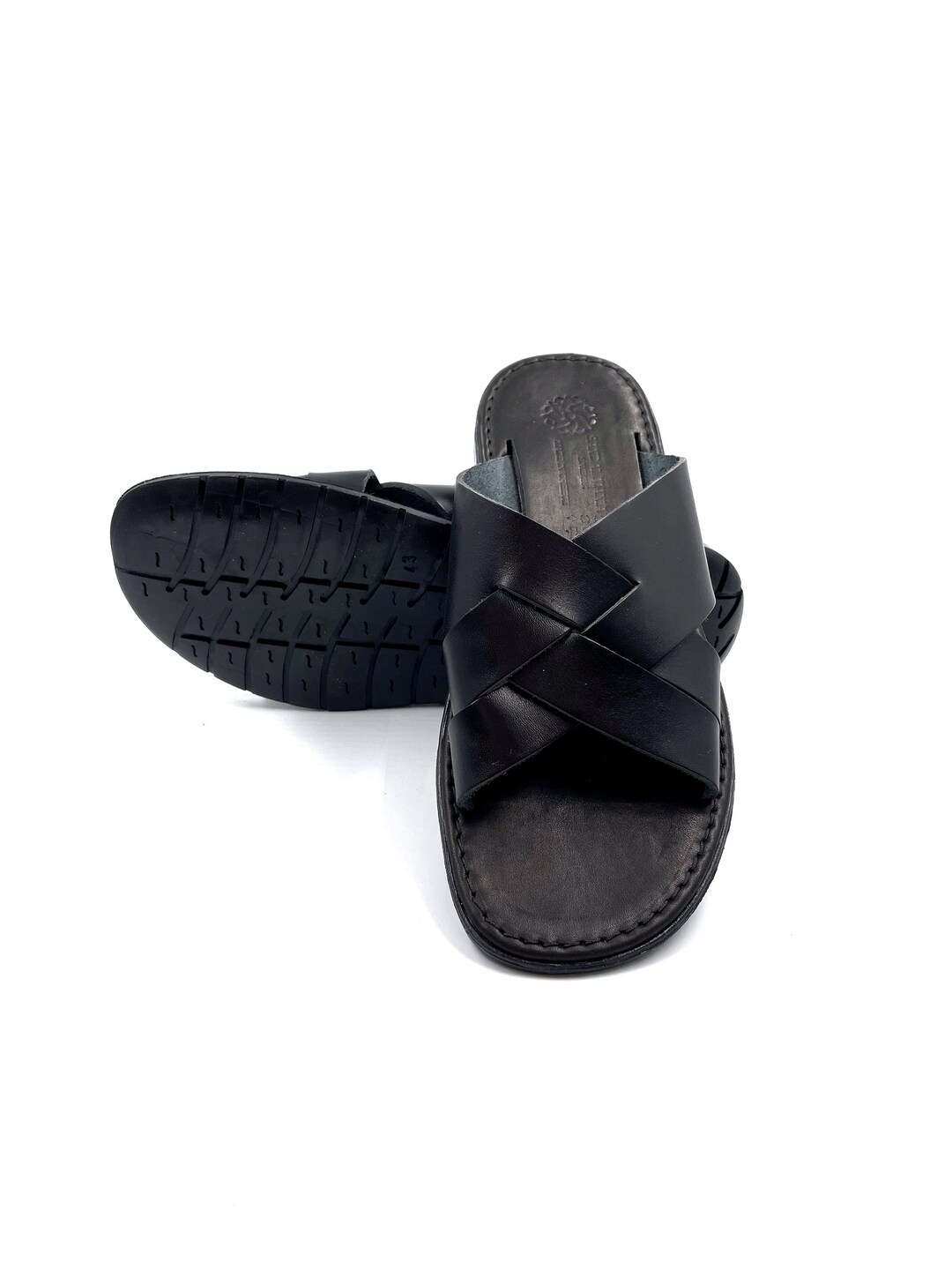 Mens Black Leather Slide Sandals Leather Summer Flip Flops Etsy