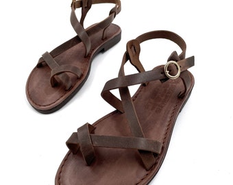 Brown Strappy Leather Sandals for Women, Greek Womens Sandals from Genuine Leather, Gladiator Summer Gift For Her, Sandals Gift for Summer