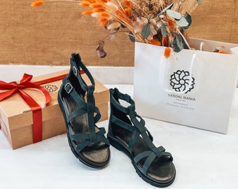 Sandalias de gladiador y cuero con tiras para mujer, regalo perfecto para sus vibraciones de verano, sandalias de gladiador griego antiguo, zapatos de verano de cuero griego