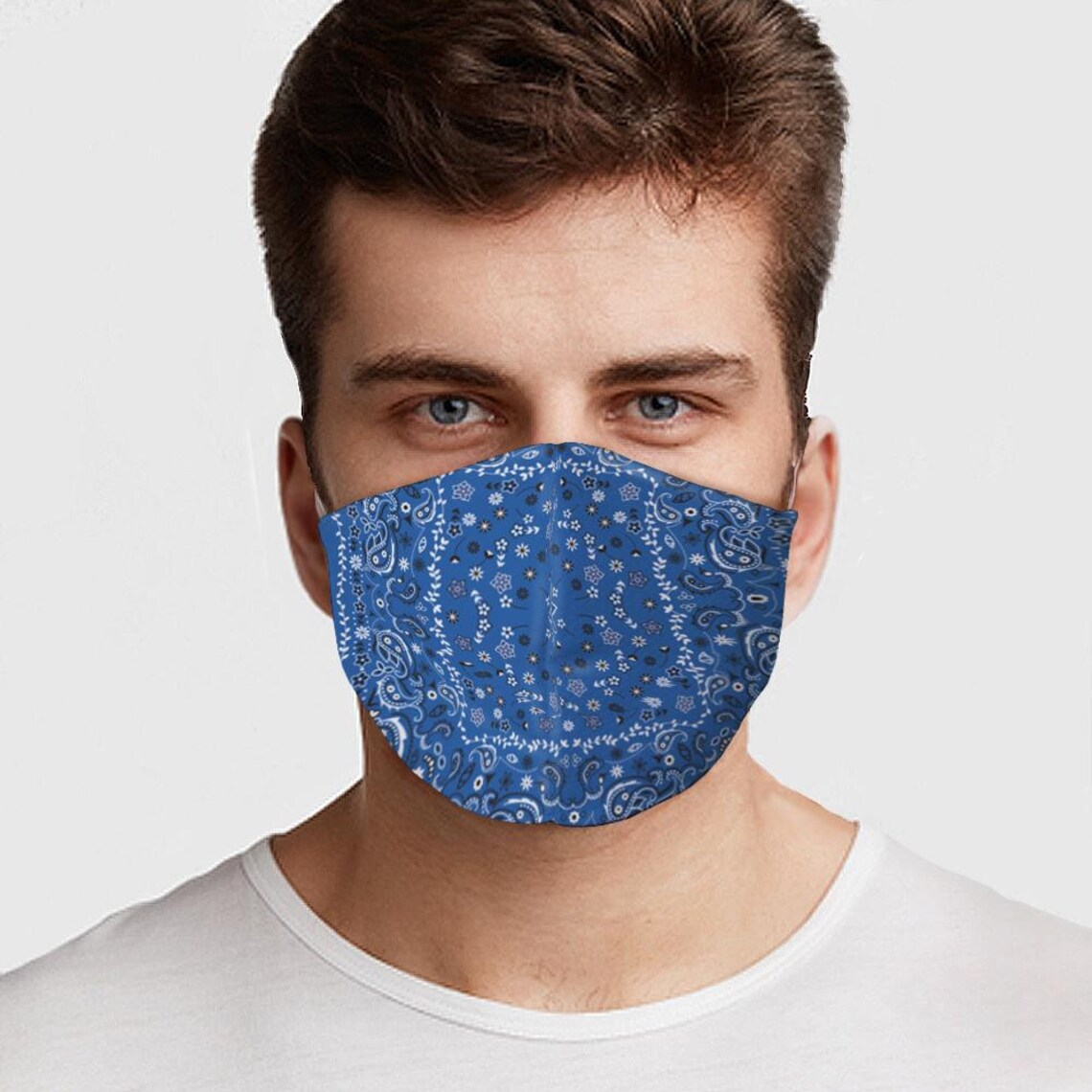 Blue Bandana Pattern Washable Face Mask Preventative Custom Etsy