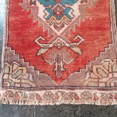 Turkish Small Rug, oushak small shops Rug, wool rug, handmade small runner rug, handwowen rug, batchmat rug, Doormate,Rug ped 1'67