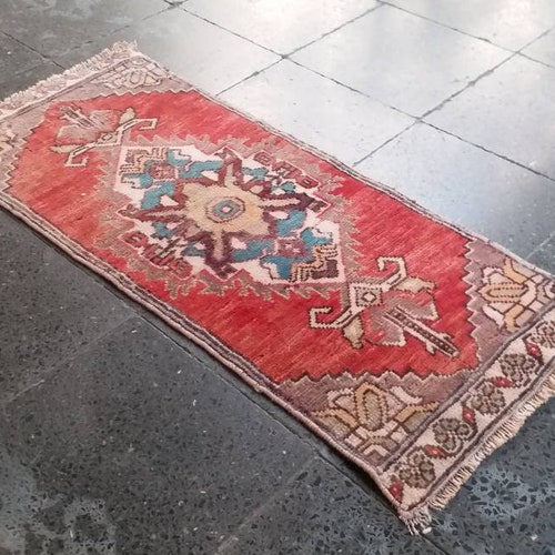 Turkish Small Rug, oushak small shops Rug, wool rug, handmade small runner rug, handwowen rug, batchmat rug, Doormate,Rug ped 1'67