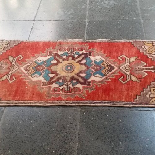 Turkish Small Rug, oushak small shops Rug, wool rug, handmade small runner rug, handwowen rug, batchmat rug, Doormate,Rug ped 1'67