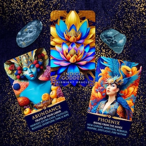¡PREVENTA PERSONALIZADA! Baraja de oráculo de la Diosa Índigo: Tarot de orientación sobre dinero y carrera (80 cartas) imagen 1