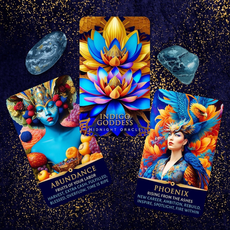 ¡PREVENTA PERSONALIZADA! Baraja de oráculo de la Diosa Índigo: Tarot de orientación sobre dinero y carrera (80 cartas) imagen 1