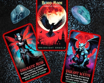 CUSTOM PREORDER: Blood Moon Oracle Deck of Unique Gothic Red and Black Tarot-Sized Cards