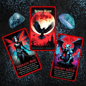 PRÉCOMMANDE PERSONNALISÉE : Blood Moon Oracle Deck cartes de tarot gothiques rouges et noires uniques (livraison gratuite pour 2 jeux aux États-Unis)