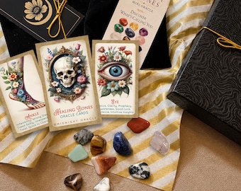 Healing Bones Oracle Deck + Journey Stones Gift Set | Bones & Stones | Spiritual Guidance Cards + Crystals