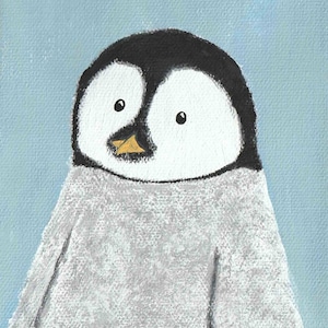 Baby Penguin, Art Print, Art Print of Painting, Baby Bird Animal, Carte postale 4x6