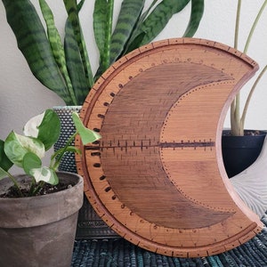 Crescent Moon Wood Block, Pyrography Wall Hanging, Woodburned Art, Zodiac Moon (9&quot;x11&quot;)