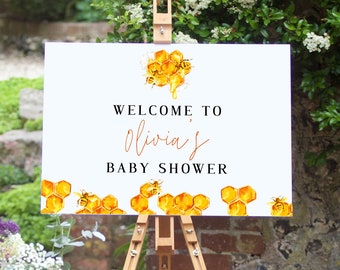 Baby Shower Welcome Sign Template, Honey Bee Baby Shower Entrance Sign, Honey Theme Baby Shower, Bee Baby Shower Decor, BAB004
