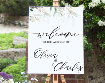 Wedding Reception Welcome Sign, Greenery Wedding Welcome Sign, Welcome to Our Wedding Sign Printable, Boho Wedding Sign, Rustic,  WC019