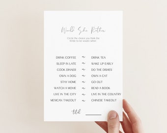 Bridal Shower Game Template, Would She Rather Bridal Shower Game, Modern Minimalist Bridal Shower Game, Editable Instant Download, MS1242