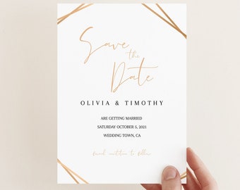 Gold Geometric Save the Date, Save the Date Template, Save the Date Template Download, Save the Date Cards, Instant Download,  WC021