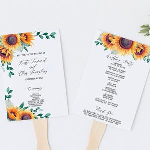 Sunflower Wedding Program Fan Template, Editable Wedding Program, Printable Wedding Program, Fall Wedding Ceremony Program, MS1247
