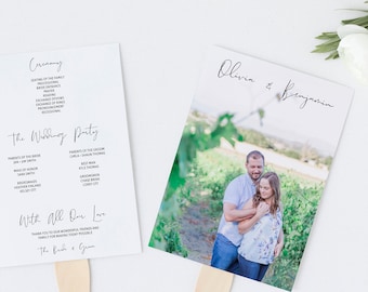 Wedding Program Fan Template with Photo, Editable Wedding Program Template, Printable Wedding Program, Ceremony Program, WC002