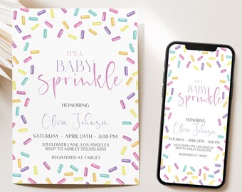 Digital Text Baby Sprinkle Shower Invitation, Sprinkle Baby Shower Invite, Gender Neutral Confetti, Editable Instant Download, MS1305