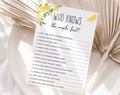 Lemon Theme Bridal Shower, Bridal Shower Games, Who Knows the Couple Best Bridal Shower Game, Lemon Bridal Shower, Shower Games Bridal