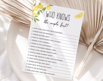 Lemon Theme Bridal Shower, Bridal Shower Games, Who Knows the Couple Best Bridal Shower Game, Lemon Bridal Shower, Shower Games Bridal