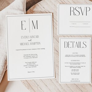 Minimalist wedding invitation set digital download, Printable wedding invitations, Modern wedding invite, MS1250