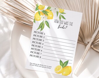 Lemon Theme Bridal Shower, Bridal Shower Games, How Old Was The Bride Picture Game, Bridal Shower Ideas, Lemon Bridal Shower, Citrus Shower